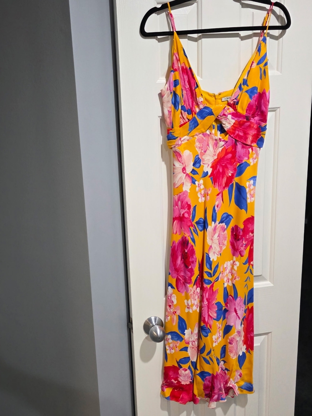 Ronny Kobo Collection Yellow Maxi Dress with Pink and Blue Floral Print
